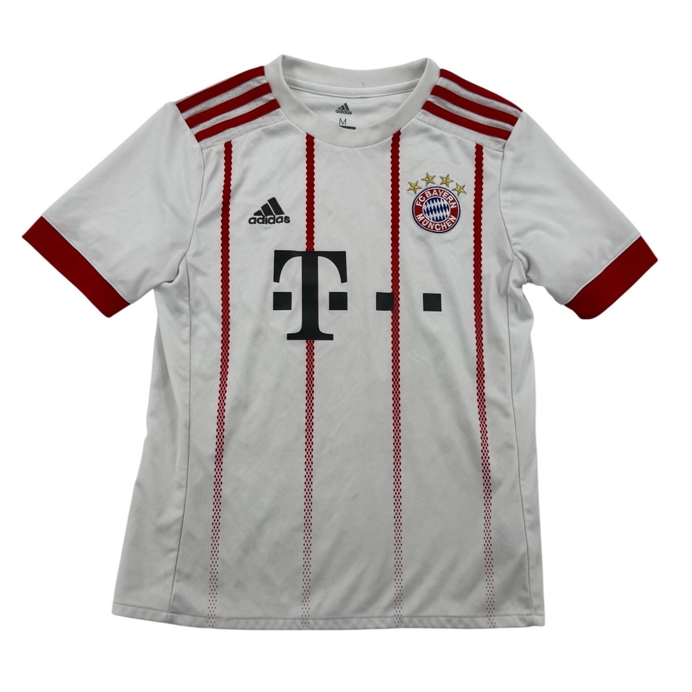 Adidas Bayern Munich Soccer Jersey Kids Medium White Red Fair Pinstripe